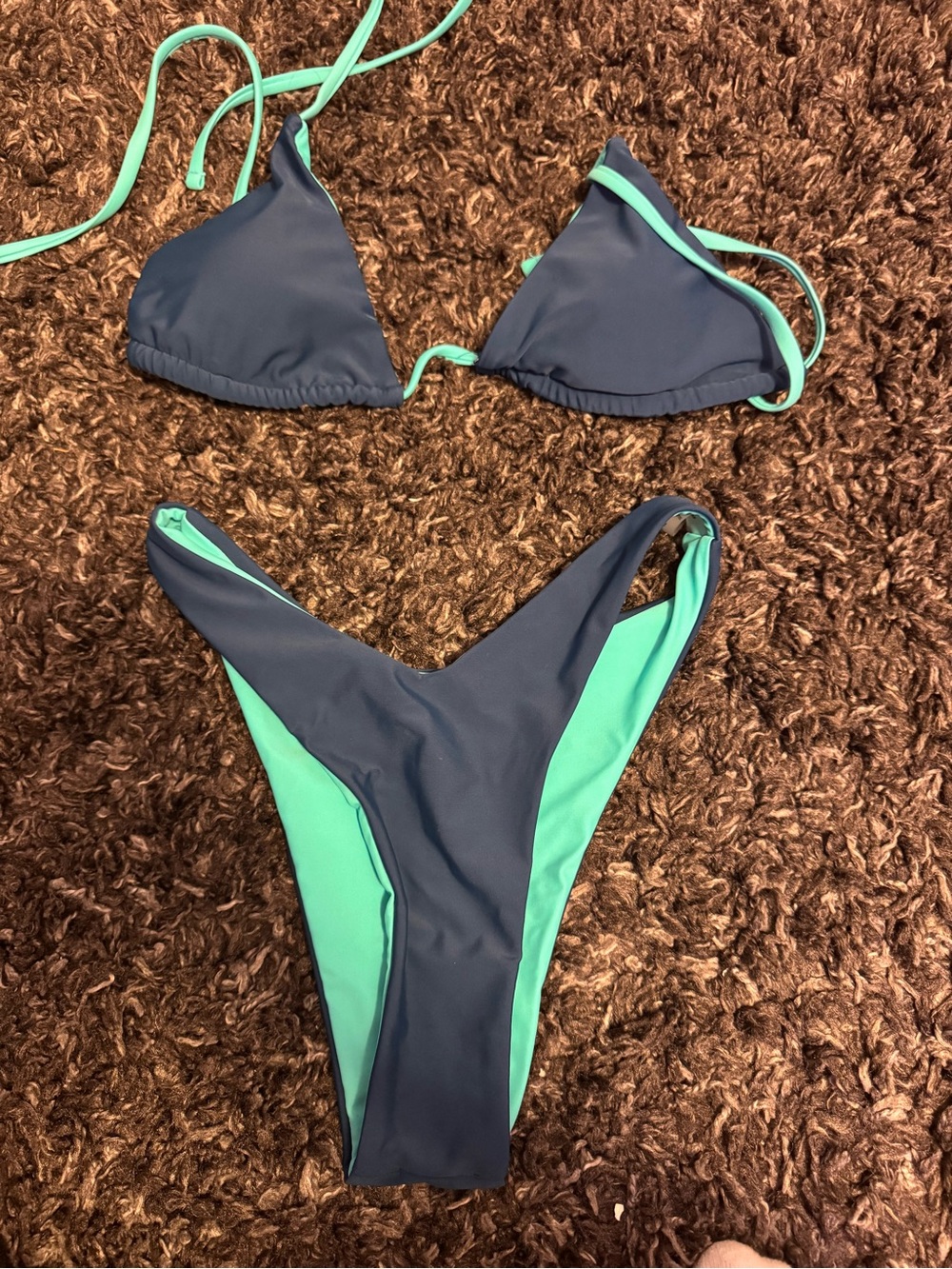 Reversible Two-Tone Navy and Aqua Women's Triangle Bikini Set